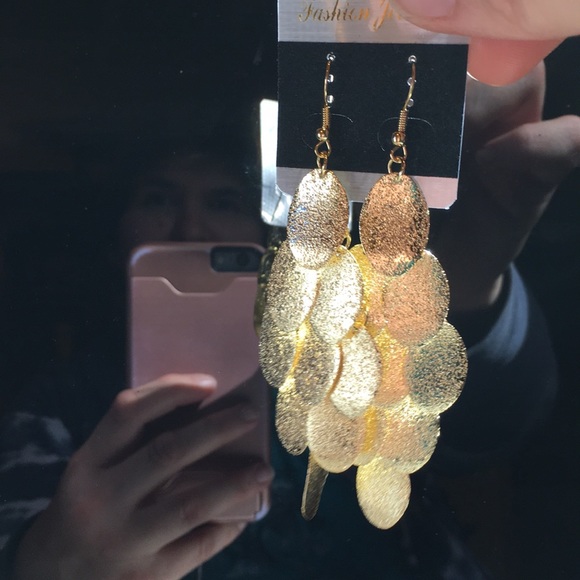 Shiny Gold Dangle Earrings - Picture 6 of 6